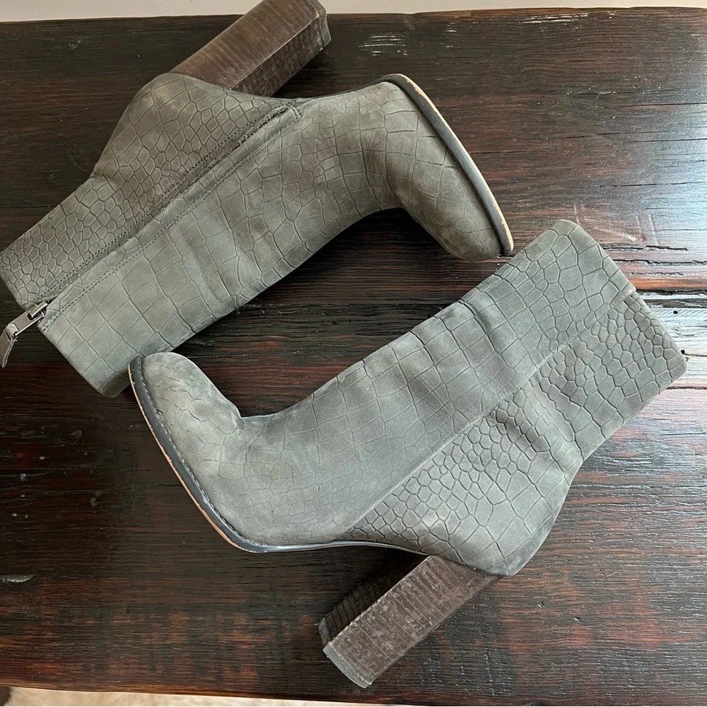 Sam Edelman gray genuine suede leather heeled ankle boots booties size 7 Croc